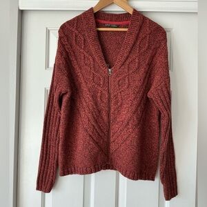 Woolrich Zip Front Cotton Wool Blend Cable Knit Cardigan L